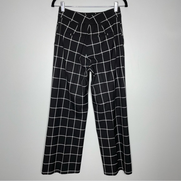 Alice + Olivia Dylan High Waist Wide Leg Windowpane Print Pants In Black Size 6 - Picture 7 of 9